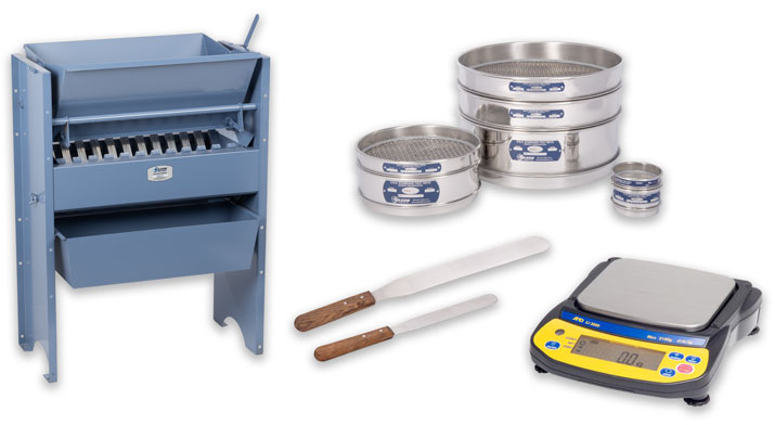 Sample Splitter, Test Sieves, Lab Spatula and Balance