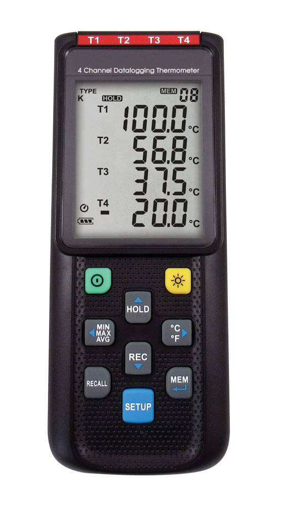 Digital 4 Channels K Type Thermocouple Thermometer with Metal & Bead  Probes, Handheld with Backlight, High Temp Meter Tester Multi Measurement