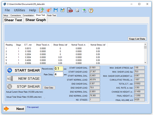 Direct / Residual Shear Data Acquisition Software