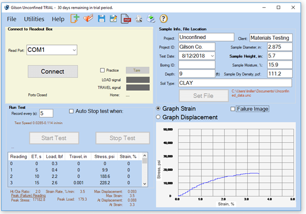 Unconfined Compression Data Acquisition Software