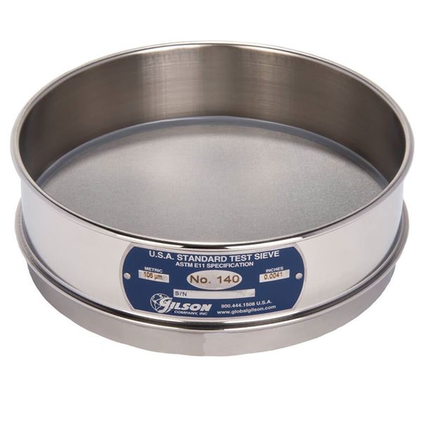 8" Sieve, All Stainless, Full Height, No. 140 with Backing Cloth