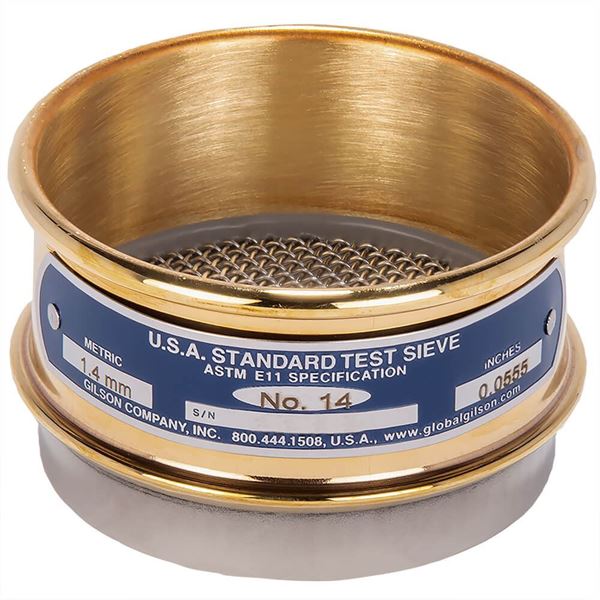 3" Sieve, Brass/Stainless, Full Height, No. 14