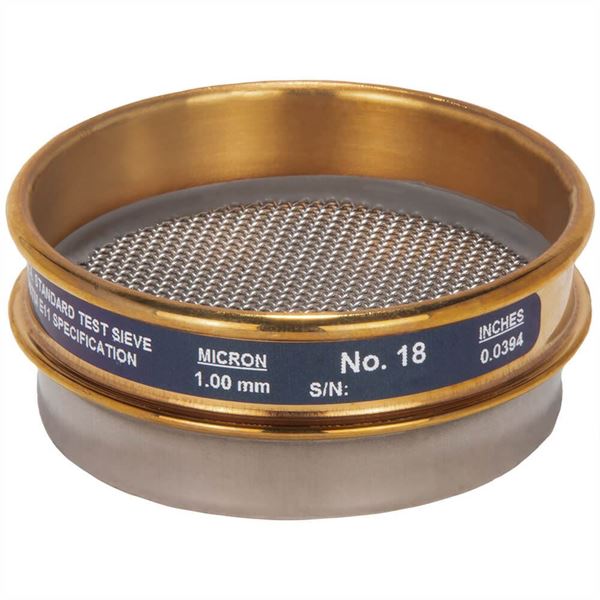 3" Sieve, Brass/Stainless, Half Height, No. 18