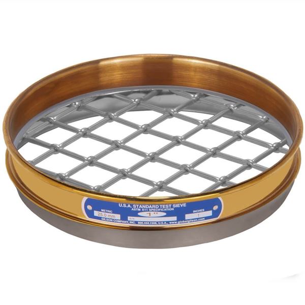 8in Sieve, Brass/Stainless, Half-Height, 1in