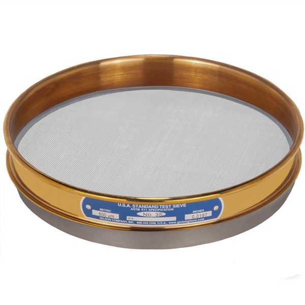 8in Sieve, Brass/Stainless, Half-Height, No.35