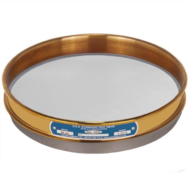 8in Sieve, Brass/Stainless, Half-Height, No.400