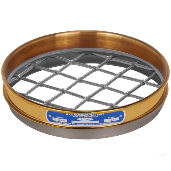 8in Sieve, Brass/Stainless, Half-Height, 1-1/4in shown