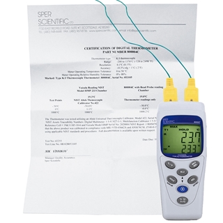 Dual Channel Basic Type K or J Thermometer (NIST Certified)
